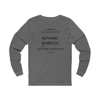 The Bowditch FOM 9 long sleeve tee with Nathaniel Bowditch navigation graphic