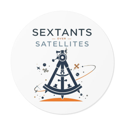 Sextants over Satellites FOM 9 vinyl sticker with celestial navigation artwork