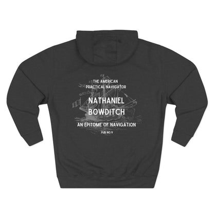 Bowditch FOM 9 fleece hoodie with Nathaniel Bowditch navigation graphic