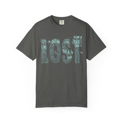 LOST Light FOM 9 graphic tee featuring a navigation word-cloud design