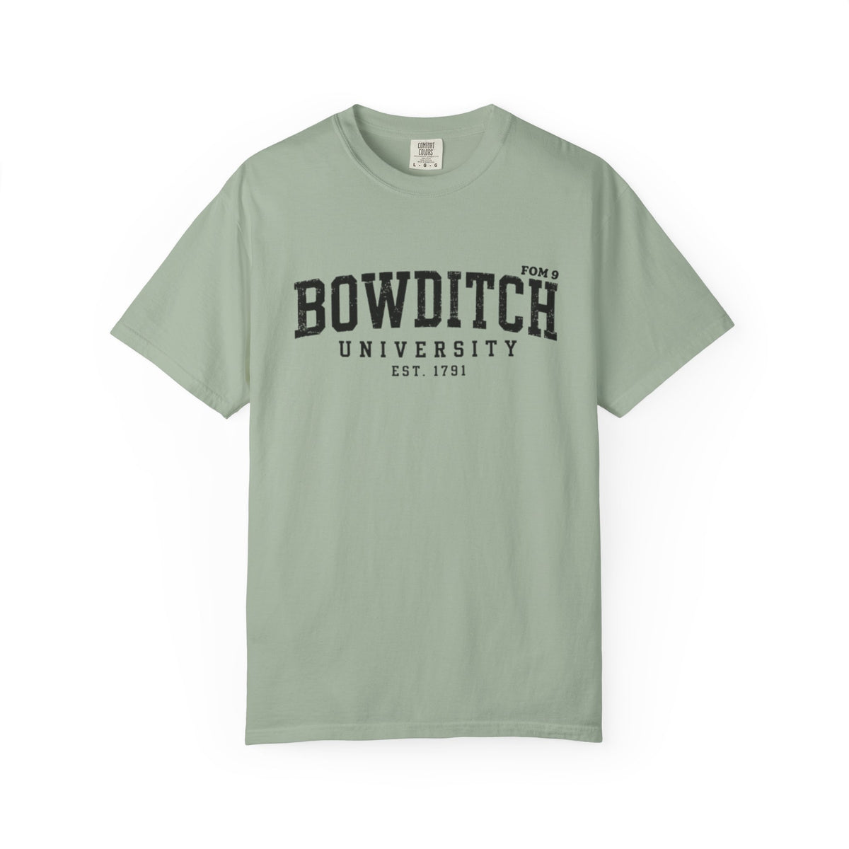 Bowditch University FOM 9 graphic tee with Nathaniel Bowditch navigation design