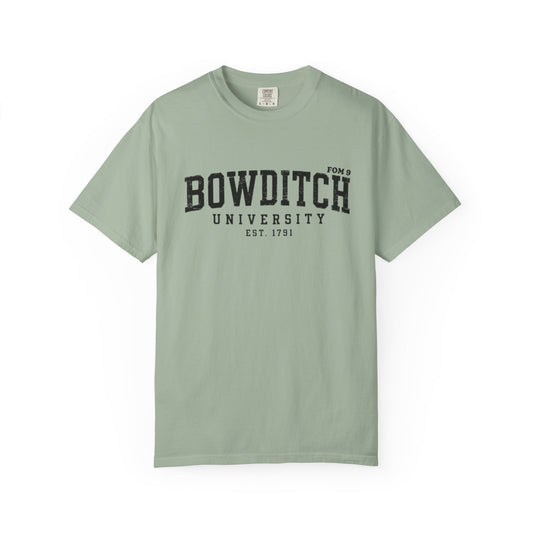 Bowditch University FOM 9 graphic tee with Nathaniel Bowditch navigation design