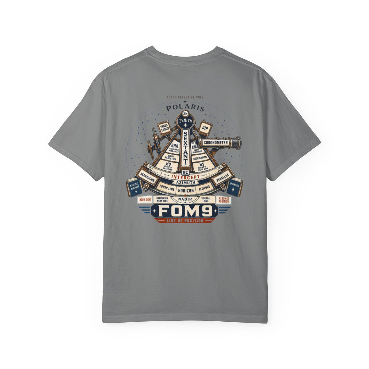 The Sextant FOM 9 graphic tee with celestial navigation sextant artwork
