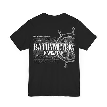 Bathymetric Navigation FOM 9 graphic tee with navigation chart artwork